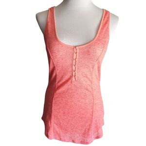 Free People Intimately Pointelle Henley Racerback Coral Tank Women's Size Large